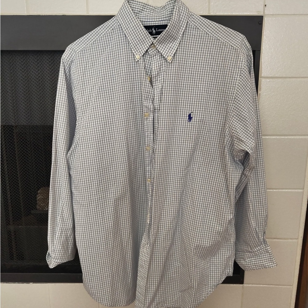 Polo by Ralph Lauren Men's White and Blue Gingham Shirt